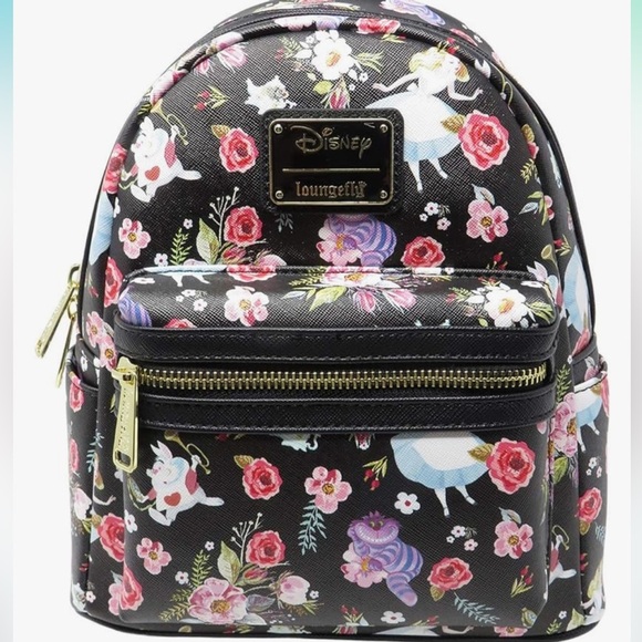 Loungefly Disney Alice In Wonderland Floral All Over Black Mini Backpack - Picture 1 of 4